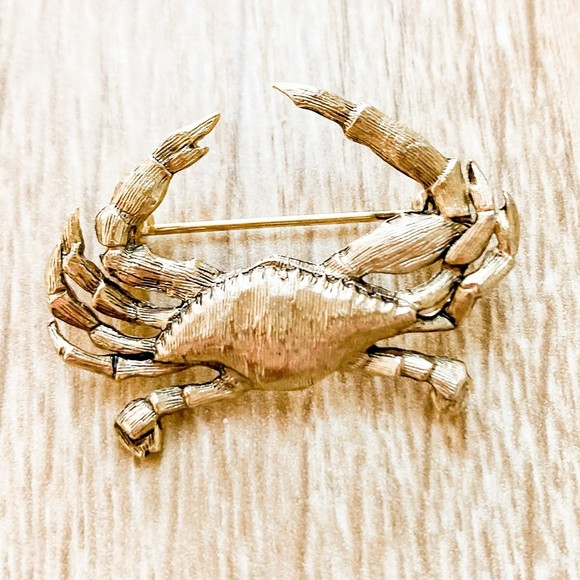 Vtg Jolle Crab Gold Toned Pin Tie Bar Brooch - Picture 1 of 6